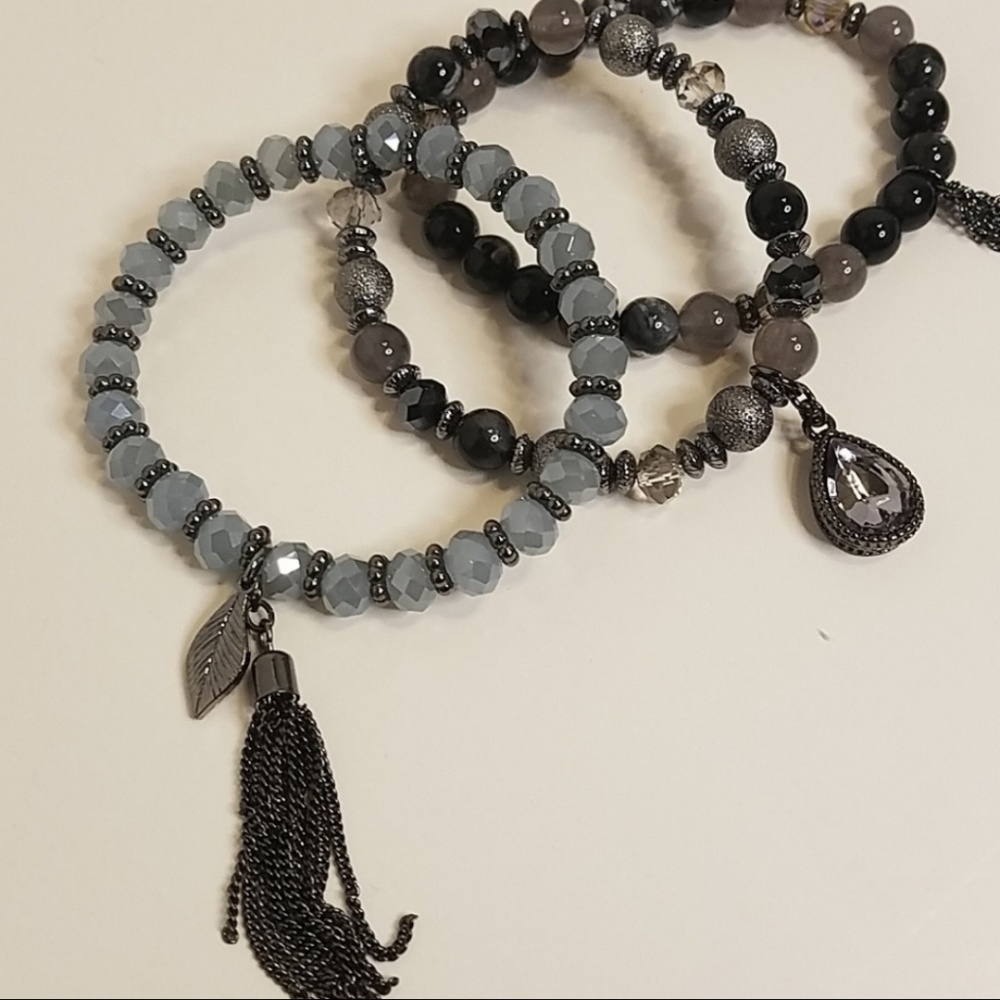 3 piece set of stretch bracelets, hematit